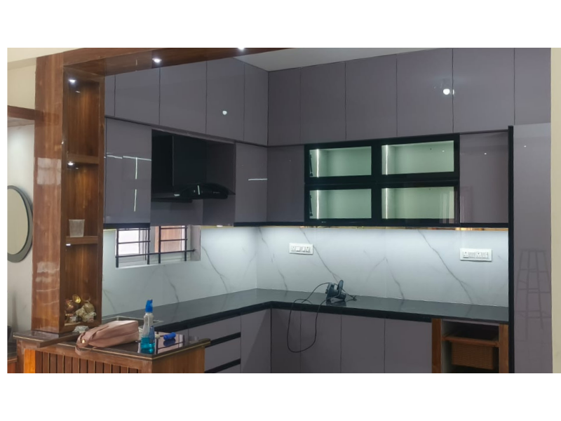Kitchen rails with light and cabinets